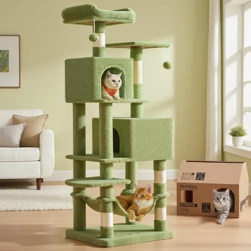 Miniatura 26 de Feandrea - Árbol para gatos de varios niveles para interiores, torre para gatos tipo condominio con 4 postes para rascar, 2 posaderos, hamaca y claro