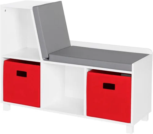 Miniatura 10 de RiverRidge Rincón de lectura para niños y banco de almacenamiento de cubos blancos con asiento acolchado cómodo y organizador de juguetes