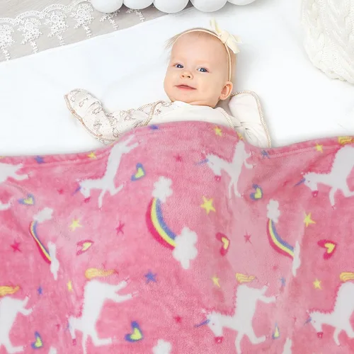 Viviland Manta con Estampado de Unicornio para Niños, Cálida y Ligera Manta de Felpa Rosa de Unicornio para Sofá, Sillón, Cama - 30" x 40" Unicornio