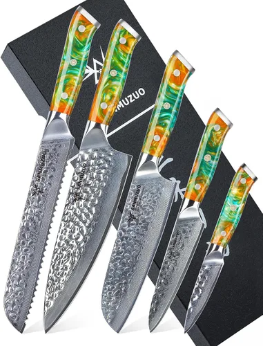 Miniatura 8 de Cuchillo Santoku de 7" - Cuchillo de chef japonés - Acero de Damasco martillado y mango de resina - Serie YAO