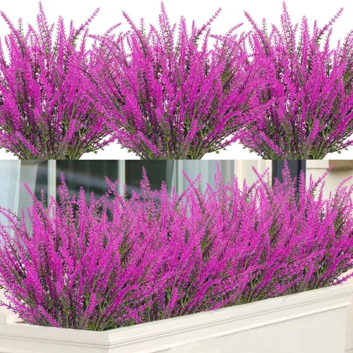 Miniatura 17 de Ouddy Decor 24 Manojos de Flores Artificiales de Lavanda Falsas Plantas de Plástico para Hogar Boda Cocina Jardín Patio Caja de Ventana Mesa