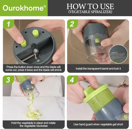 Miniatura 6 de Ourokhome Cortador de mandolina con espiralizador de mano, trituradora de verduras segura para manos con 6 cuchillas de mandolina, cortador de Verde
