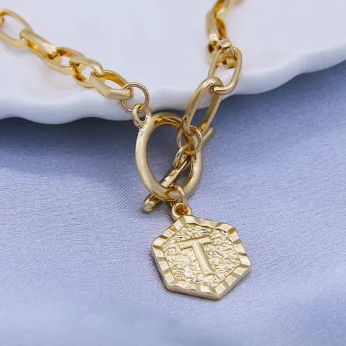 Miniatura 4 de Collar con letra inicial chapada en oro, collar de oro de 18 quilates para mujer