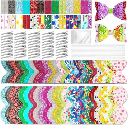 AOUXSEEM Juego de 50 lazos de colores aleatorios: kit de fabricación de lazos para principiantes, lazos de pelo de piel sintética precortados que