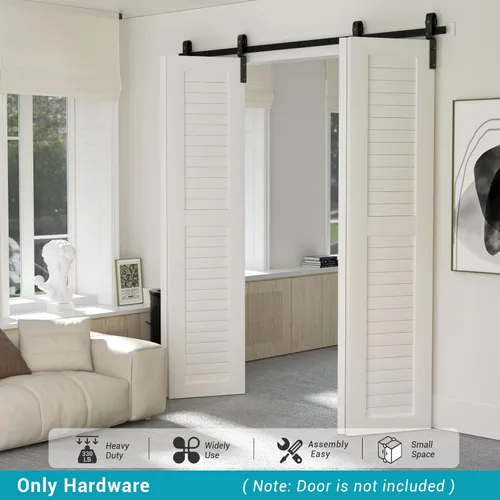 Miniatura 6 de Kit de herrajes para puerta de granero plegable deslizante BONIKLUBA de 48", suave y silencioso, rodillo negro montado lateralmente, fácil