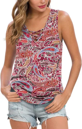 Feiersi Camiseta básica sin mangas, con detalle de tiras entrecruzadas y estilo casual, para mujer.