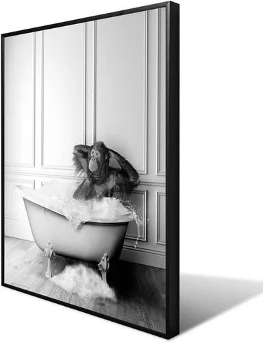 Miniatura 15 de XMJJQQ Arte enmarcado divertido lienzo de tigre para baño, bonito póster de baño en blanco y negro, estampado de tigre animal en el baño, decoración