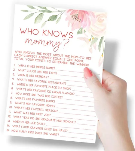 Miniatura 2 de Printed Party Baby Shower Games - Who Knows Mommy Best Game for Girl, Baby in Bloom Floral Theme, 50 tarjetas