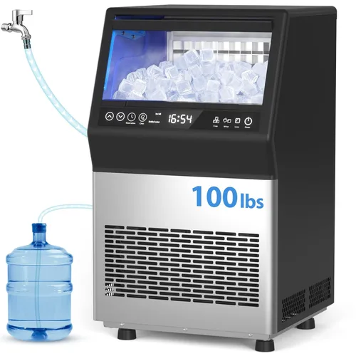 Máquina de hielo comercial, 100 libras/24 horas debajo de la encimera/máquina de hielo independiente con entrada de agua de galón autocebante y agua