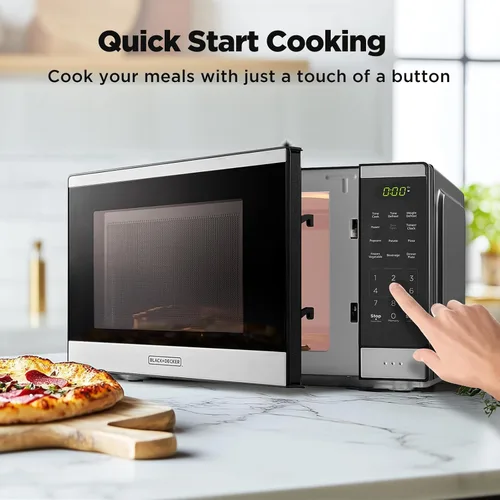 Miniatura 3 de BLACK+DECKER Horno de microondas para encimera 0.9 pies cúbicos, 6 menús automáticos, bloqueo para niños, función de memoria, 10 niveles