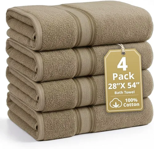 Miniatura 17 de Lane Linen Juego de 4 toallas de baño de 100 % algodón (35 x 66 pulgadas), juego de toallas de baño extragrandes de algodón sin torsión, secado Gris