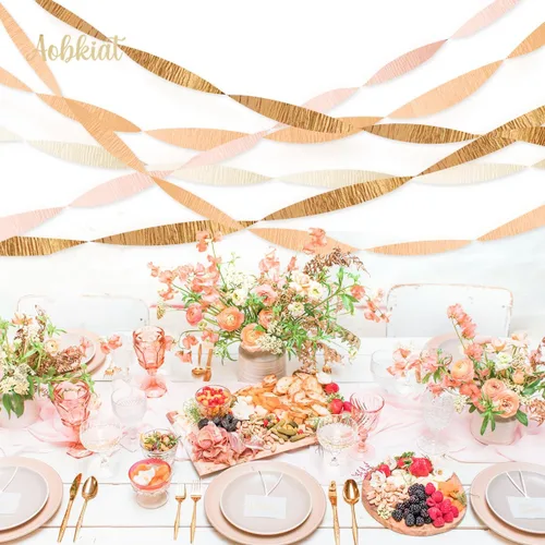 Miniatura 8 de AOBKIAT Decoración de boda, papel crepé dorado, rosa, naranja, dorado, 8 piezas, serpentinas, decoraciones de fiesta para bodas, despedidas