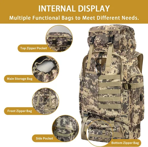 Miniatura 6 de Mochila de senderismo, 80 L/100 L, mochila grande para acampada, mochila impermeable expandible Molle, mochila para deportes al aire libre, viajes