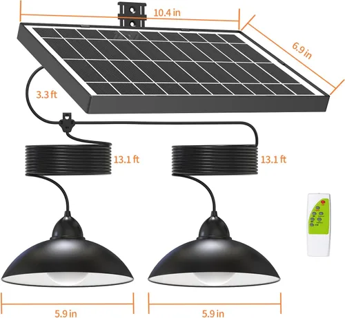 Miniatura 2 de Luz colgante solar de doble cabezal Lightonight Indoor Outdoor, Remote IP65 Waterproof Dusk to Dawn Solar Shed Lamp for Gazebo, Barn, Stables