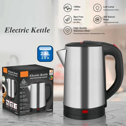 Miniatura 5 de Tetera eléctrica, hervidor eléctrico de acero inoxidable 304 de 2.5 L, caldera de agua de ebullición rápida con apagado automático, base giratoria