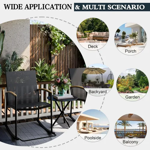 Miniatura 4 de SUNLEI Juego de 3 piezas mecedoras para patio, sillas mecedoras transpirables de tela de textileno para exteriores, juego de conversación
