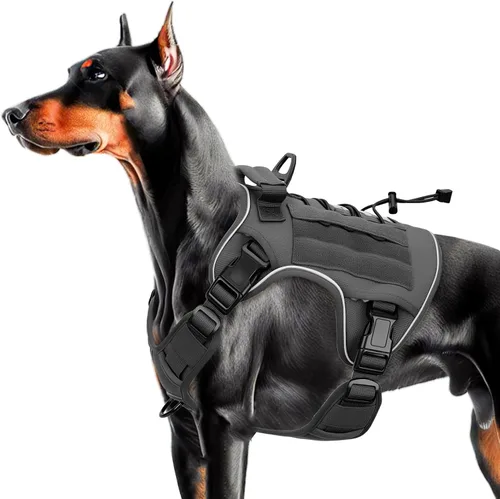 Miniatura 38 de Arnés táctico para perros grandes, chaleco reflectante ajustable sin tirones con sistema Molle, control de grado militar K9 para entrenamiento