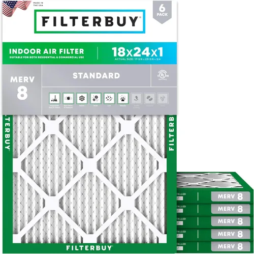 Filterbuy - Filtro de aire MERV 8 de 18x24x1, defensa esencial contra el polvo y las alergias (paquete de 6), filtros plisados electrostáticos para