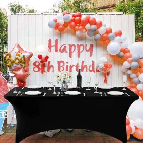 Miniatura 6 de SuperO - Paquete de 2 manteles de elastano impermeables para mesas de 6 pies, mantel elástico universal ajustable para fiestas, banquetes, bodas