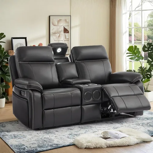 Miniatura 8 de Sofá Reclinable Eléctrico con Mesa Plegable, Sofá Reclinable Eléctrico de Cuero Transpirable, Sofá Reclinable Loveseat Eléctrico con Gris