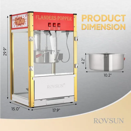 Miniatura 6 de ROVSUN - Máquina de palomitas de maíz con hervidor de 12 onzas, certificada por ETL, fabrica hasta 80 tazas, máquina de palomitas de maíz comercial