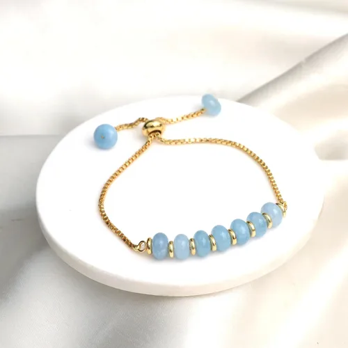 Miniatura 6 de Gempires - Pulsera de cuentas redondas naturales, chapada en oro amarillo de 14 quilates, joyería hecha a mano, pulseras ajustables para mujer