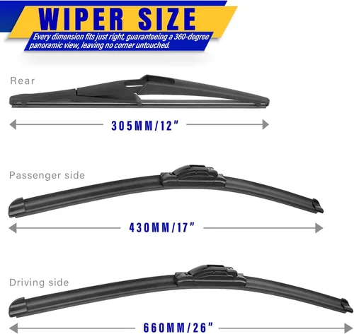 Miniatura 2 de 3 limpiaparabrisas de repuesto para Nissan Pathfinder 2013-2021, 2022 y 2023, repuesto de equipo original, 26 pulgadas, 17 pulgadas, 12 pulgadas