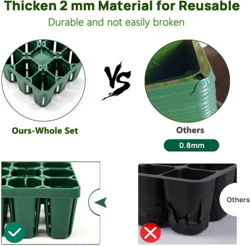 Miniatura 4 de Vego garden Bandejas de plántulas estándar sin tapa, paquete de 8 para plántulas, bandeja de inicio de cultivo reutilizable, kit de bandejas