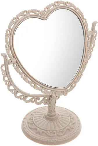 Miniatura 4 de AKOAK Espejo cosmético en forma de corazón, plástico, de doble cara, giratorio, ligero, espejo de baño y dormitorio (beige) Plástico de doble