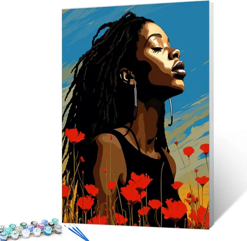 Miniatura 37 de Pintura por Números Afroamericana DIY Pintura Acrílica Kit de Pintura por Números para Niños Adultos Principiantes Chica Negra de Moda DIY Pintura