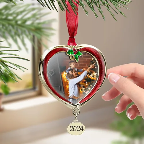 Miniatura 7 de Adorno para árbol de Navidad Marco de fotos Colgante de metal para fiestas Marco de fotos de 2.5 pulgadas Charm decorativo de mascotas, primera