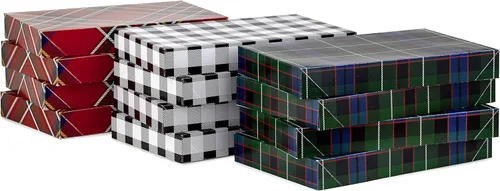 Miniatura 4 de Hallmark Cajas de regalo medianas con tapas (12 cajas de camisas, 3 diseños: cuadros de búfalo, cuadros rojos, tartán verde) para Navidad, fiestas
