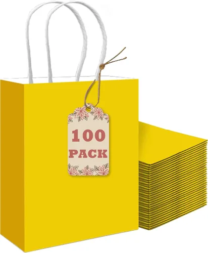 Miniatura 15 de qiqee Bolsas de regalo pequeñas de papel multicolor con asas a granel para fiesta arcoíris - 8.3"x6"x3.15" 100 piezas