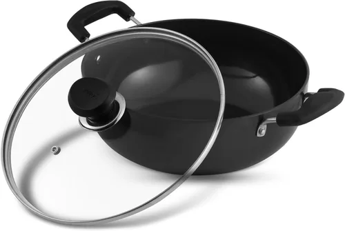 Miniatura 11 de Vinod Utensilios de cocina profesional Deep Kadhai – 2.1 litros (2.2 cuartos) – 20cm (7.9 in) – Tapa de vidrio incluida – Wok/olla anodizado duro