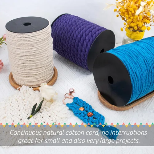 Miniatura 7 de JeogYong Cordón de macramé de 8mm, cuerda de lana de macramé de algodón natural de 131 pies, cordón de algodón trenzado de 3 hebras, hilo de macramé