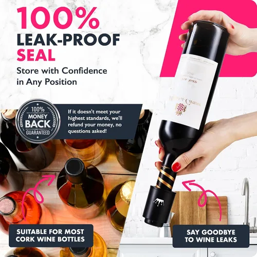 Miniatura 5 de VINABON Juego de tapones de vino al vacío [paquete de 2] – Actualizado 2026 conserva la frescura y el sabor durante 15 días. Diseño mejorado de un