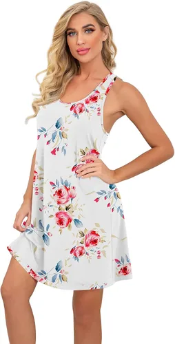 Miniatura 3 de PrinStory Camisones sin mangas para mujer, camisón de algodón con espalda cruzada para mujer