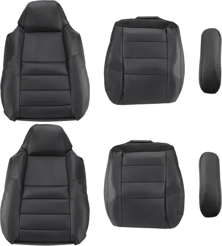AUTOKAY Funda de asiento perforada para Ford F250 F350 Super Duty Lariat XLT 2004 2005, funda de asiento de cuero negro para conductor y pasajero,