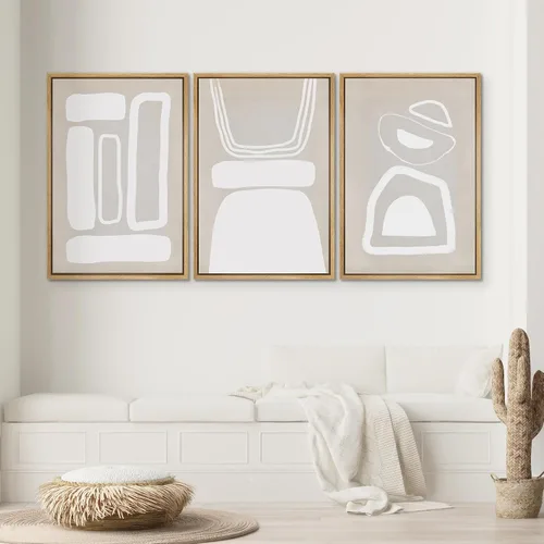 Miniatura 654 de SIGNWIN Lienzo enmarcado para pared, arte con pinceladas de flujo neutro en tonos beige abstractos, ilustraciones, arte moderno, decorativo
