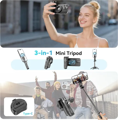 Miniatura 3 de Magsafe - Trípode para iPhone/Android, ultra portátil, con control remoto recargable y anillo de metal, trípode desmontable extensible para teléfono