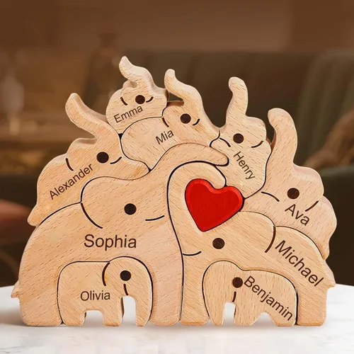Miniatura 18 de Rompecabezas de oso de madera personalizado con apellidos de 1 a 8 familiares, escultura personalizada con nombre de familia, ideal para Navidad