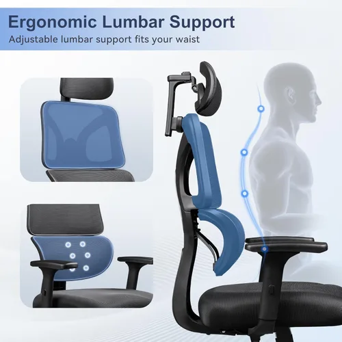 Miniatura 4 de DEVAISE Silla de oficina grande y alta, silla de escritorio ergonómica reclinable para largas horas, cómoda malla transpirable, reposabrazos Nuevo