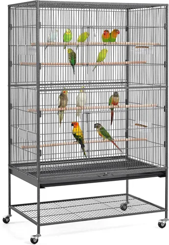 Yaheetech Jaula para Pájaros Extra Grande de 60.5 Pulgadas Jaula de Metal para Loros Jaula de Vuelo para Cacatúas Gris Africano Cuáquero Mejilla