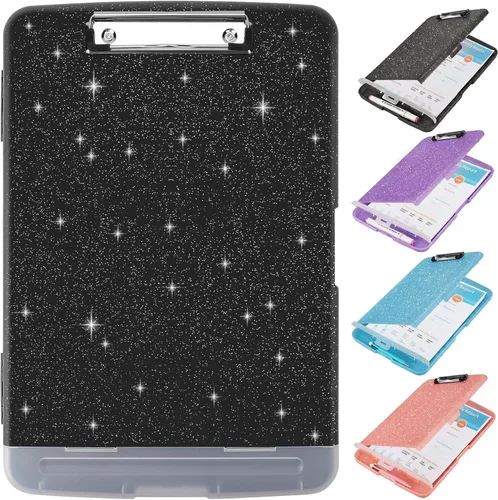 Miniatura 18 de Portapapeles con purpurina con almacenamiento, portapapeles de almacenamiento con soporte para bolígrafos, tableros de clip A4 de 8.5 x 11 pulgadas