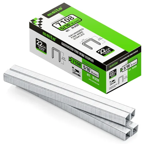 Miniatura 10 de Meite Calibre 22 Serie 71 Grapas galvanizadas de corona ancha de 3/8" y pata de 3/8" de longitud para grapadora de tapicería, 10,020 PIEZAS/CAJA