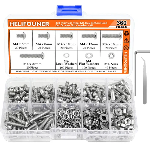 Miniatura 8 de HELIFOUNER 360 piezas M4 x 0.236 in /0.315 in /0.394 in /0.472 in /0.630 in /0.787 in, cabeza de botón hexagonal, tornillos métricos, pernos