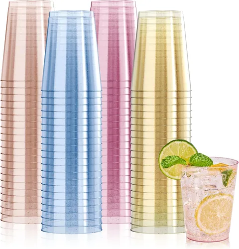 JOLLY CHEF Paquete de 100 vasos de plástico de 10 onzas, vasos desechables para fiesta en varios colores, vasos de plástico con 4 colores adecuados