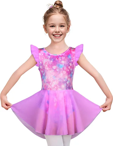 Miniatura 56 de LUOUSE Elegante leotardo de ballet para niñas con falda, mangas con volantes y volantes, perfecto para baile y gimnasia