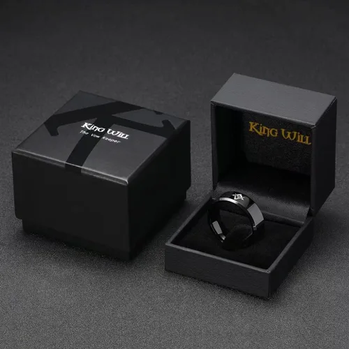 Miniatura 6 de King Will Classic - Anillo de carburo de tungsteno para hombre, de 0.315in, color negro, brújula masónica, cuadrado, carburo de tungsteno, Sin