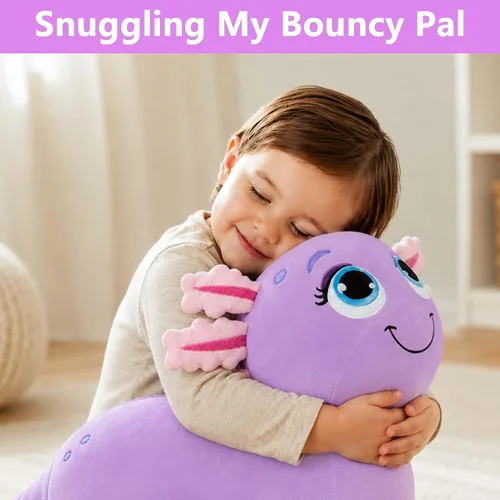 Miniatura 7 de Bouncy Pals Caballo saltador de ajolote morado, tolva inflable de animales para niñas pequeñas, juguete de salto al aire libre para niños, juguete
